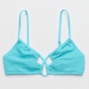 Aerie • NWT Shimmery Crinkle Lace Up Scoop Bikini Top “Springs” Turquoise Blue